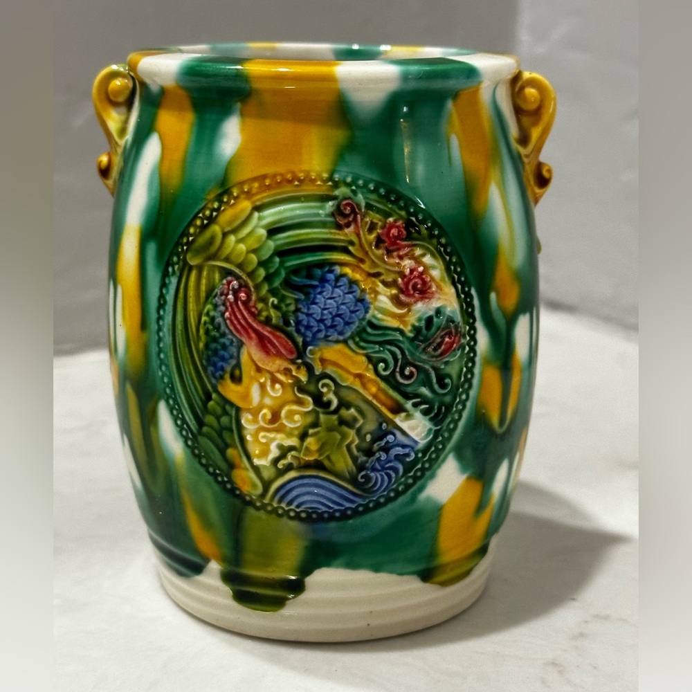 Sancai Glaze Vase Green White Blue Yellow
